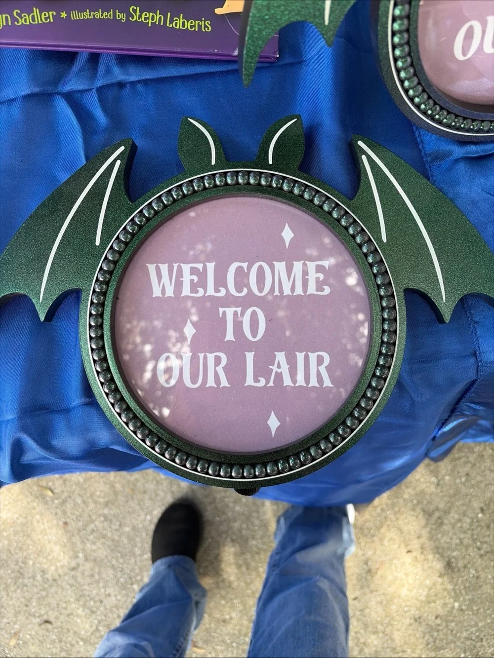 Welcome to Our Lair Decorative Sign - Green Frame, Pink Insert